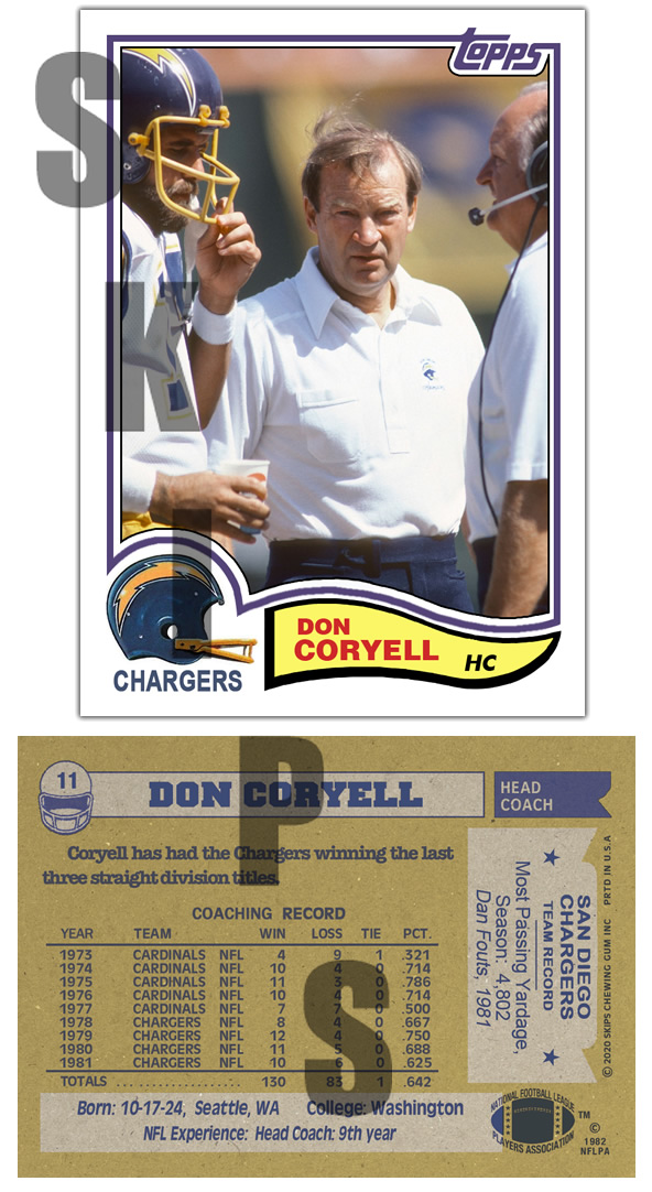 1982 STCC #11 Topps Don Coryell San Diego Chargers Cardinals HOF