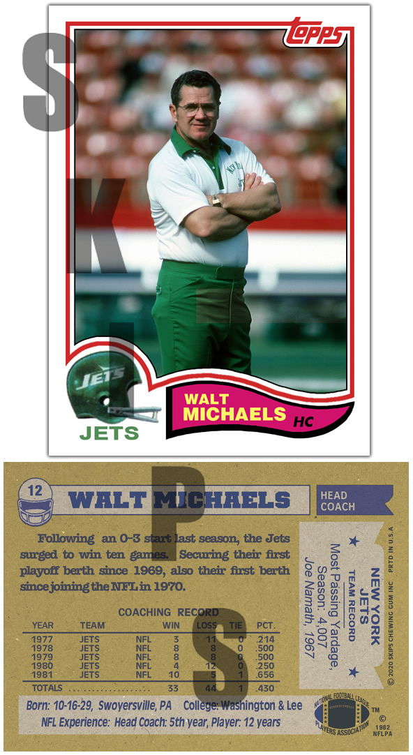 1982 STCC #12 Topps Walt Michaels New York Jets HOF