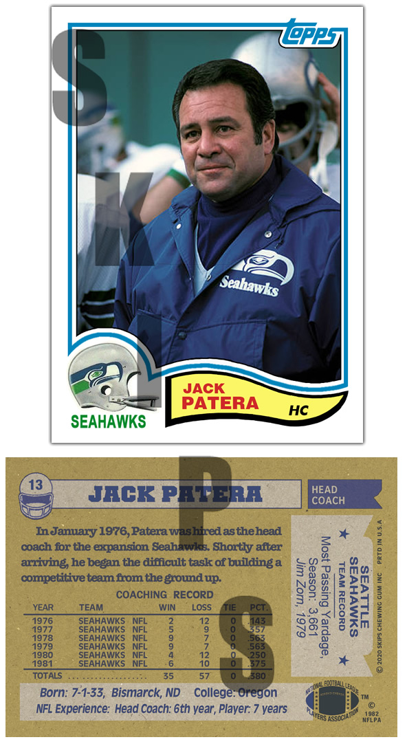 1982 STCC #13 Topps Jack Patera Seattle Seahawks HOF