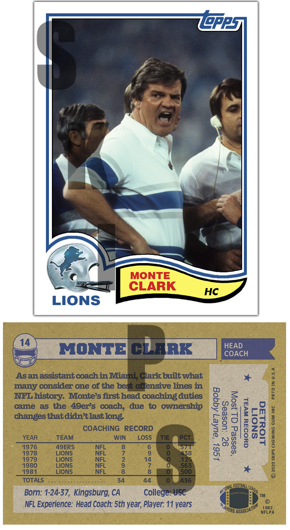 1982 STCC #14 Topps Monte Clark Detroit Lions HOF