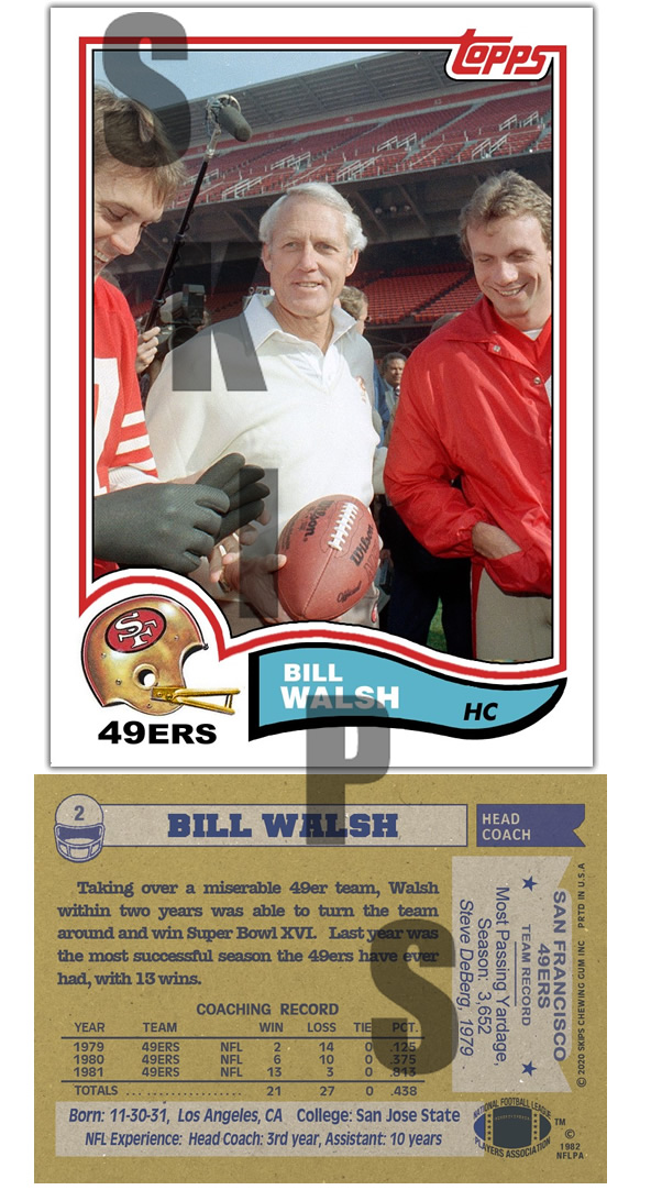 1982 STCC #2 Topps Bill Walsh San Francisco 49ers Coach HOF