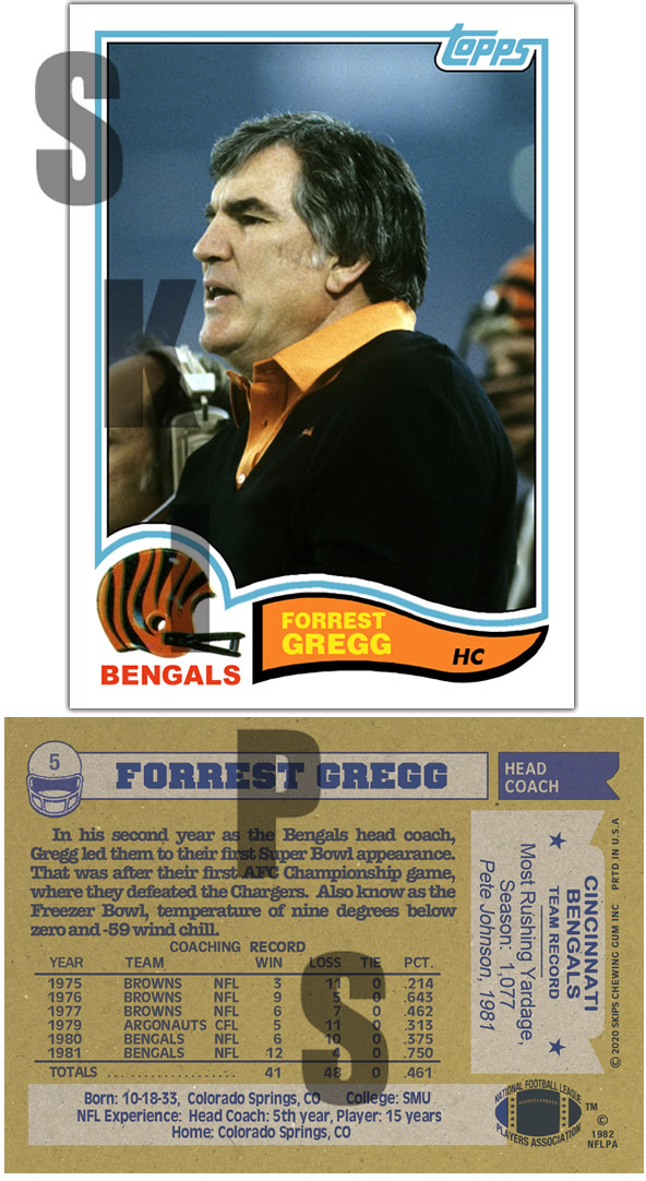 1982 STCC #5 Topps Forrest Gregg Cincinnati Bengals Packers HOF