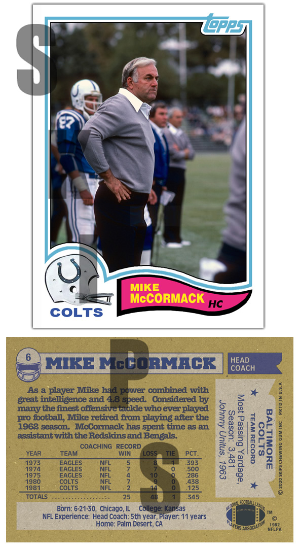 1982 STCC #6 Topps Mike McCormack Baltimore Colts Browns HOF