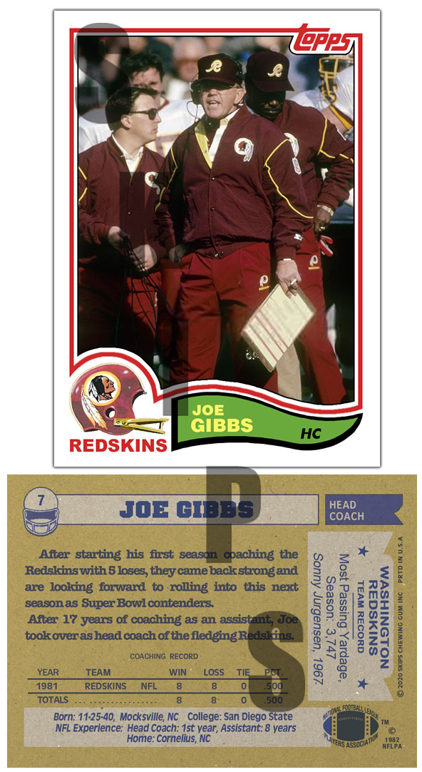 1982 STCC #7 Topps Joe Gibbs Washington Redskins Coach HOF