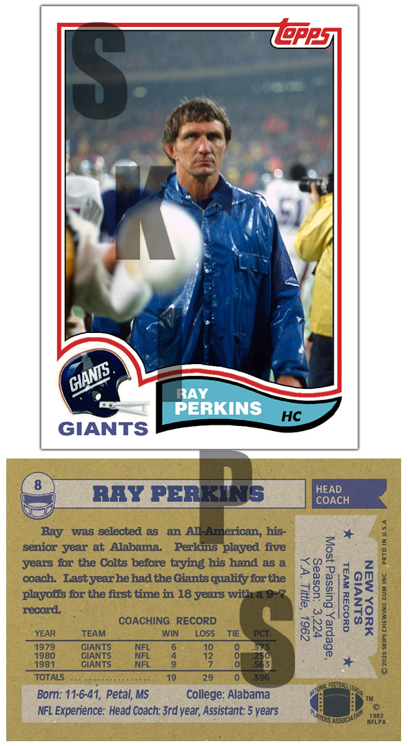 1982 STCC #8 Topps Ray Perkins New York Giants Coach HOF