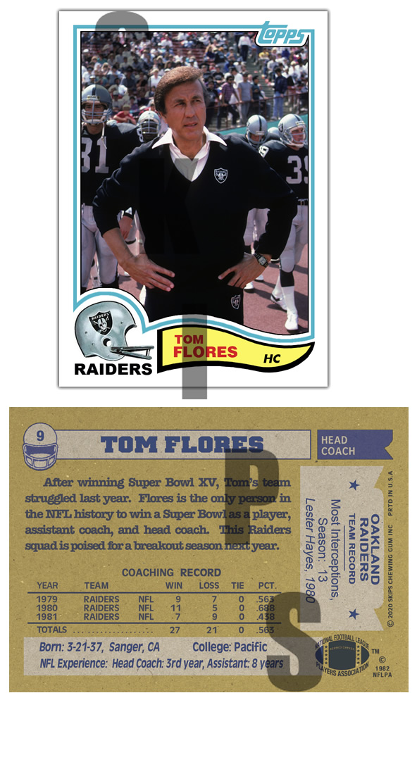 1982 STCC #9 Topps Tom Flores Oakland Raiders HOF