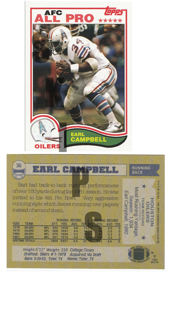 1982 STCC #36 Topps Earl Campbell Houston Oilers HOF