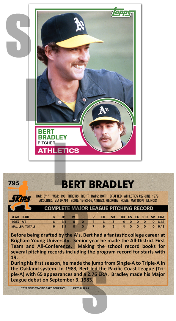 1983 STCC #793 Bert Bradley Topps Oakland Athletics A's Custom