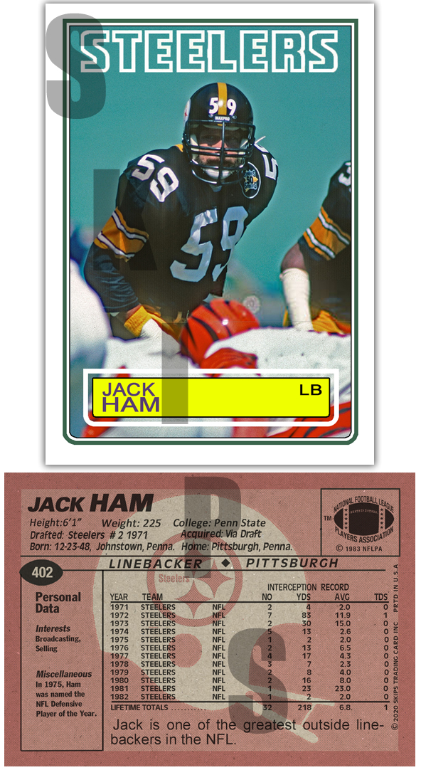 1983 STCC #402 Jack Ham Topps Pittsburgh Steelers Penn State Cus