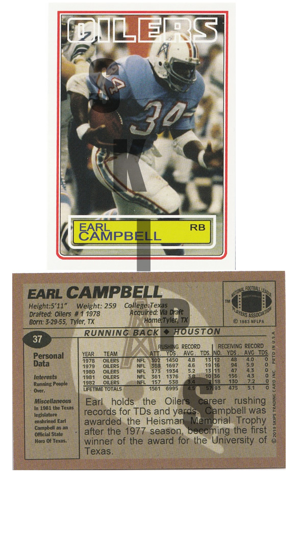 1983 STCC #37 Topps Earl Campbell Houston Oilers HOF