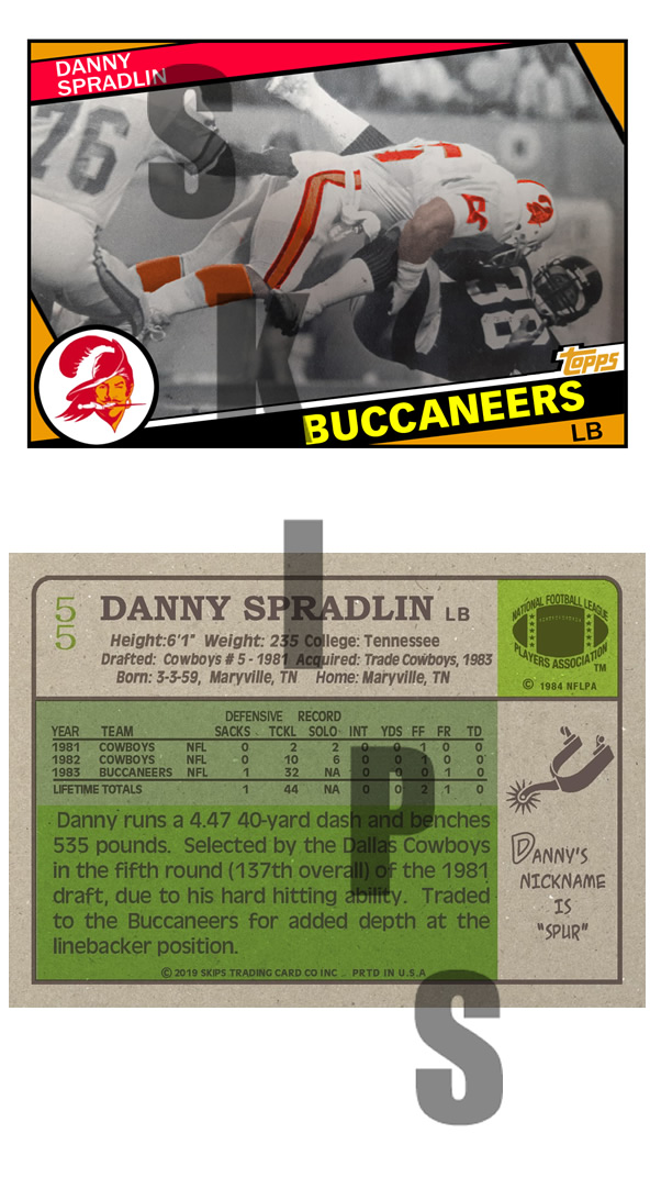 1984 STCC #55 Topps Danny Spradlin Tampa Bay Buccaneers