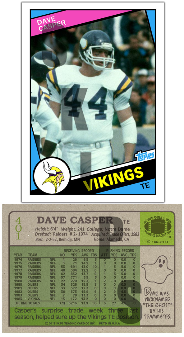 1984 STCC #401 Dave Casper Topps Minnesota Viking Oakland Raider