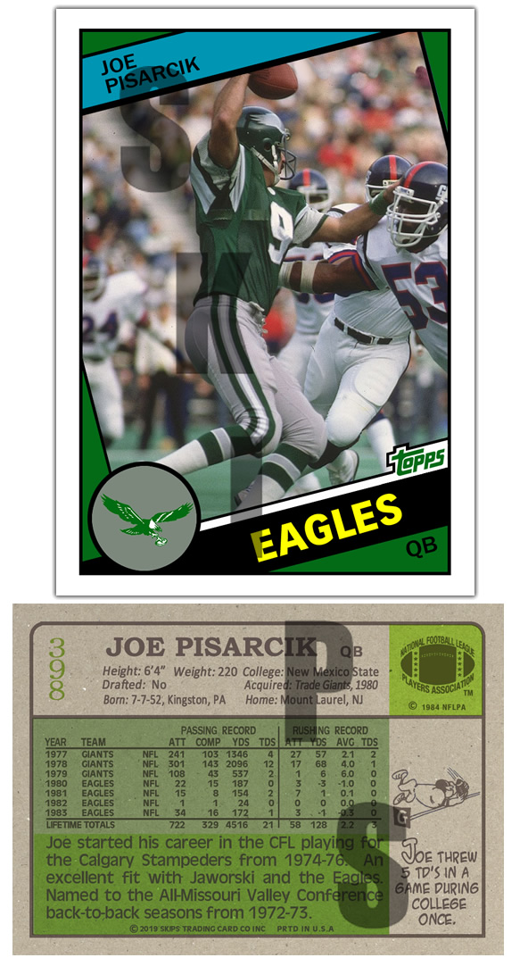 1984 STCC #398 Topps Joe Pisarcik Philadelphia Eagles New York G