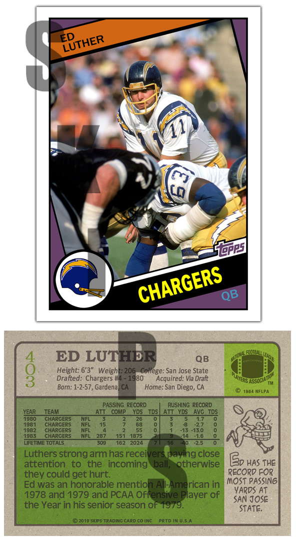 1984 STCC #403 Ed Luther San Diego Chargers Topps San Jose State