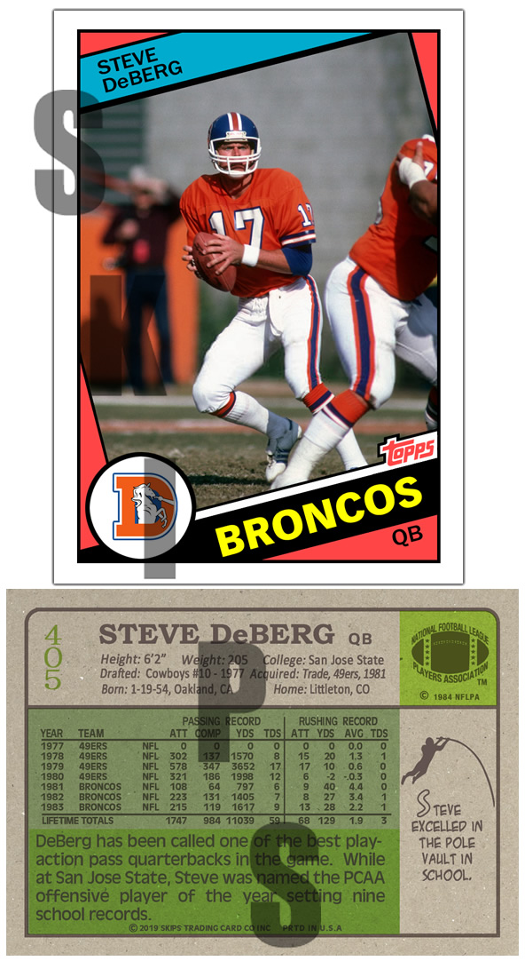 1984 STCC #405 Topps Steve DeBerg Denver Broncos Custom