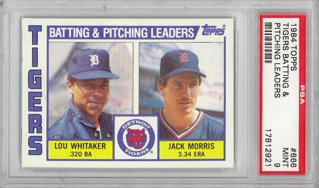 1984 Topps #666 Tigers leaders Morris/Whitaker PSA 9