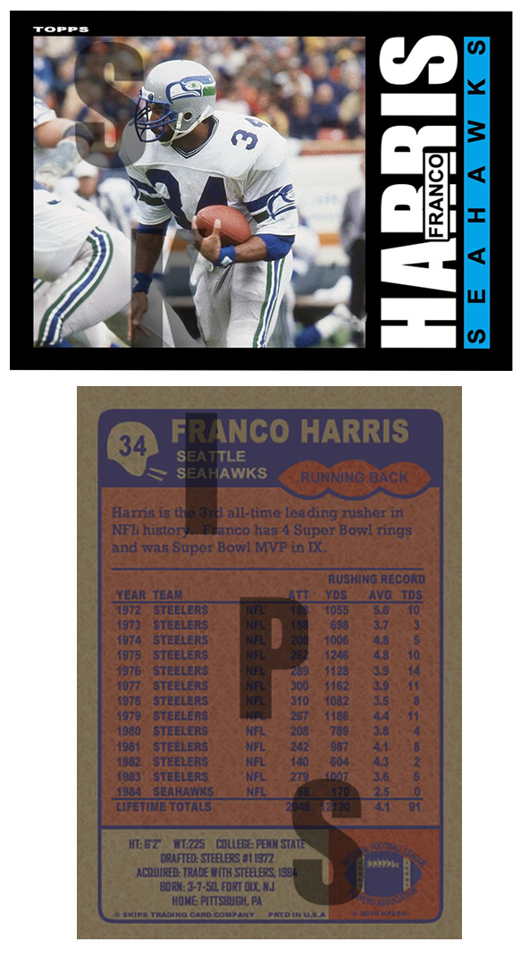 1985 STCC #34 Topps Franco Harris Seattle Seahawks HOF