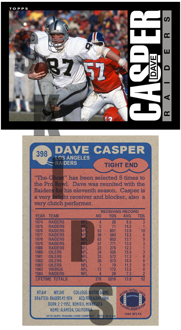 1985 STCC #398 Topps Dave Casper Los Angeles Oakland Raiders Cus