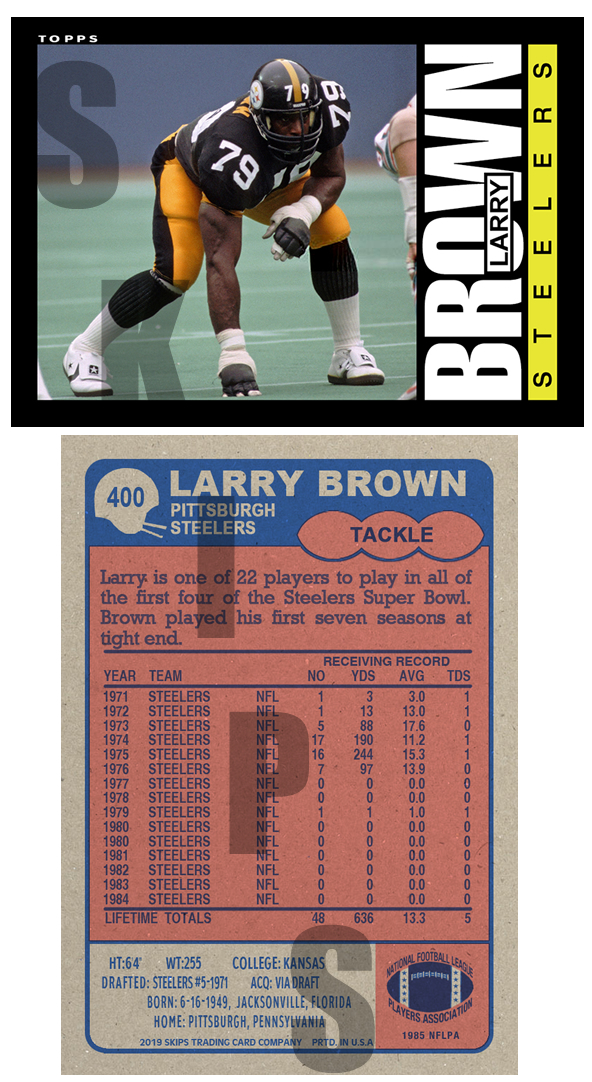 1985 STCC #400 Topps Larry Brown Pittsburgh Steelers Custo