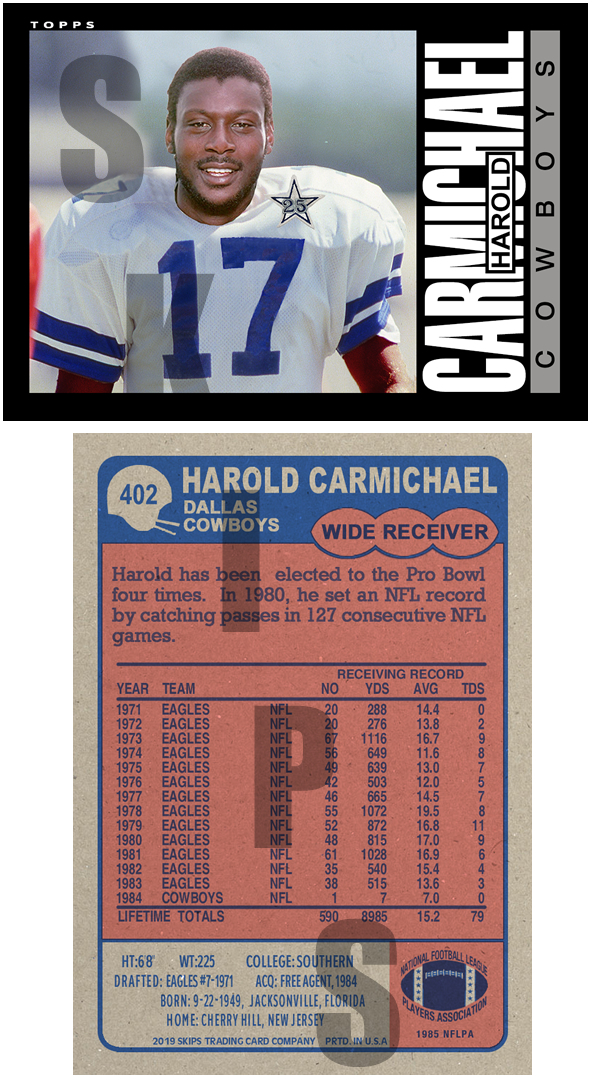 1985 STCC #402 Topps Harold Carmichael Dallas Cowboys HOF Eagles
