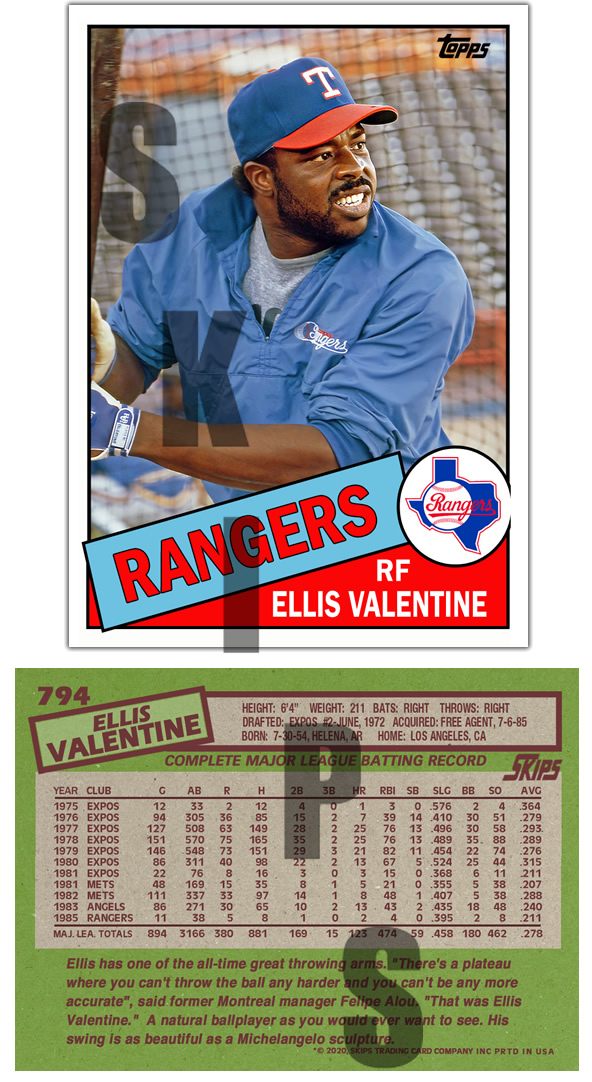 1985 STCC #794 Topps Ellis Valentine Texas Rangers