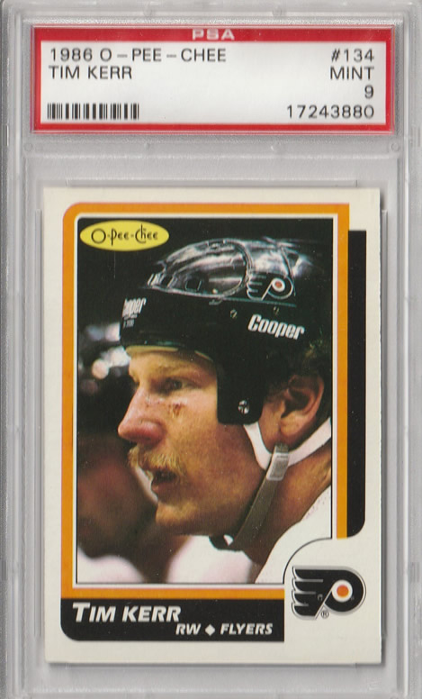 1986 O-Pee-Chee #134 Tim Kerr Philadelphia Flyers PSA 9