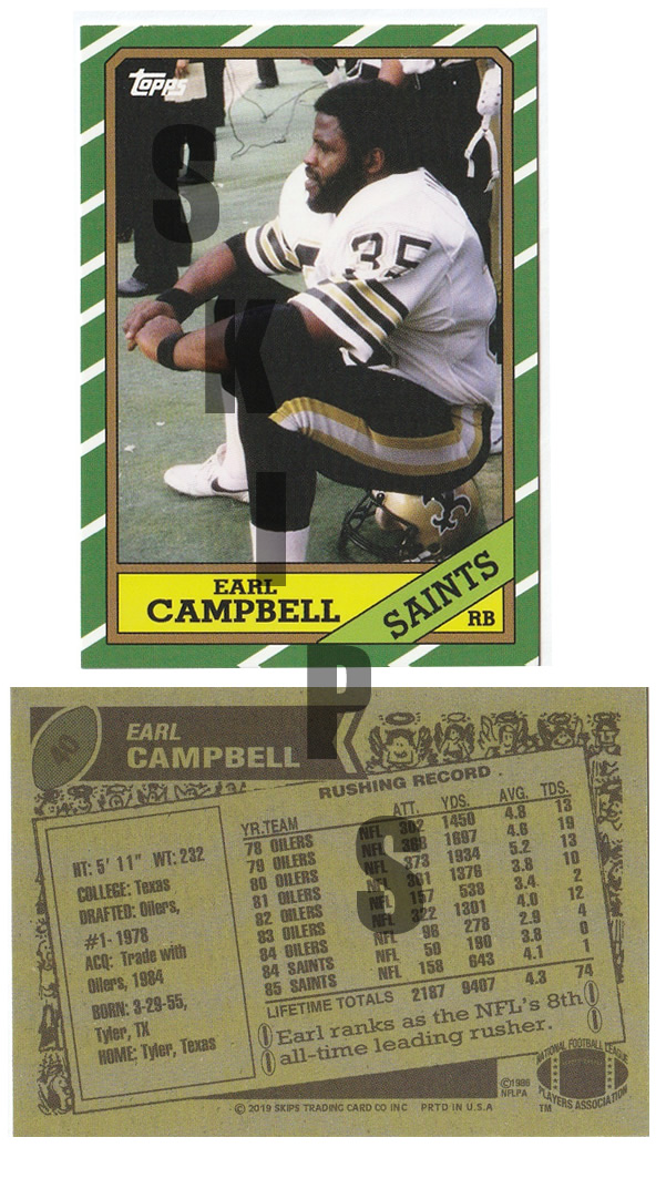 1986 STCC #40 Topps Earl Campbell New Orleans Saints HOF