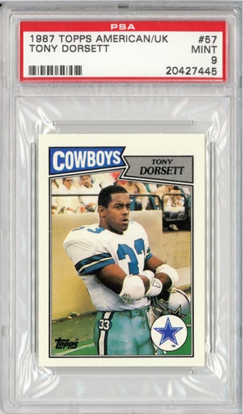 1987 Topps United Kingdom #57 Tony Dorsett Dallas Cowboys PSA 9