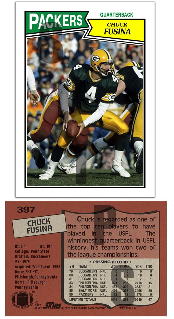 1987 STCC #397 Topps Chuck Fusina Green Bay Packers Custom