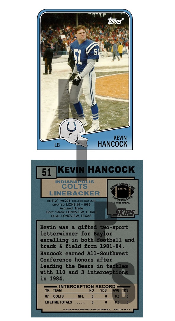 1988 STCC #51 Topps Kevin Hancock Baylor Indianapolis Colts
