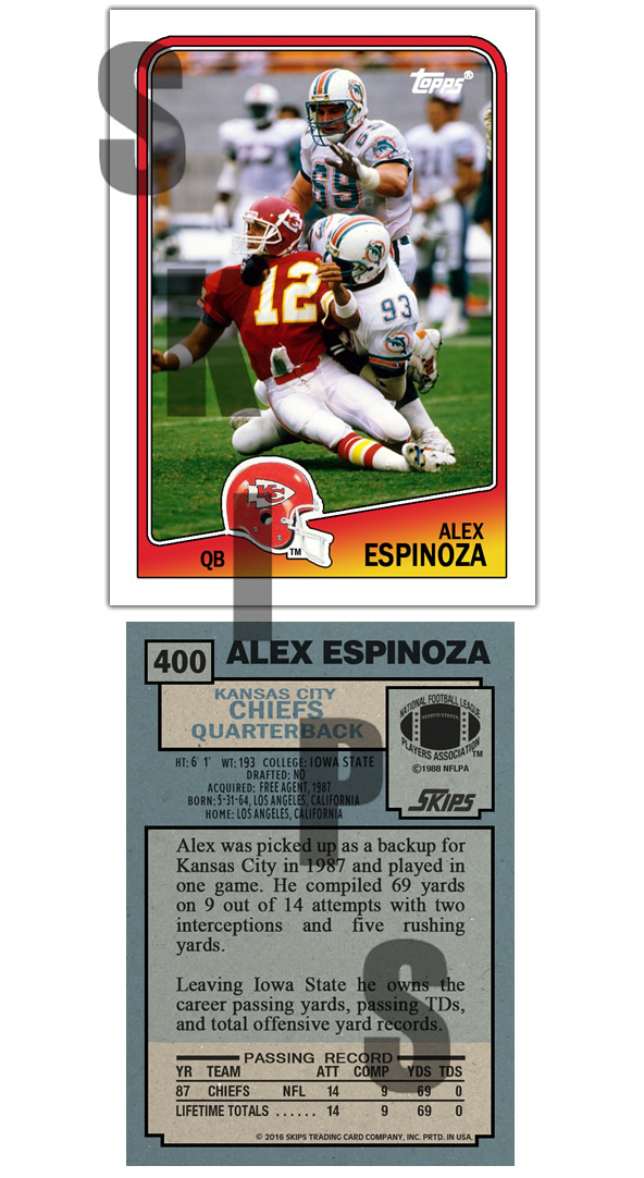 1988 STCC #400 Topps Alex Espinoza Kansas City Chiefs Iowa State