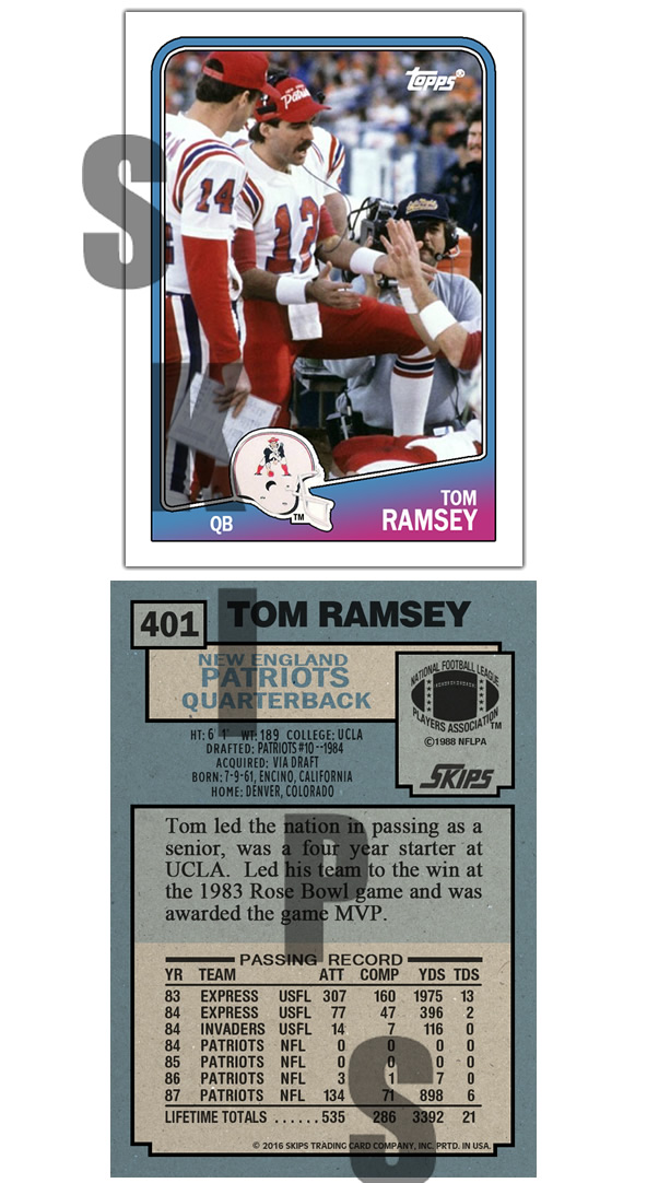 1988 STCC #401 Tom Ramsey Topps New England Patriots 12 quarterb