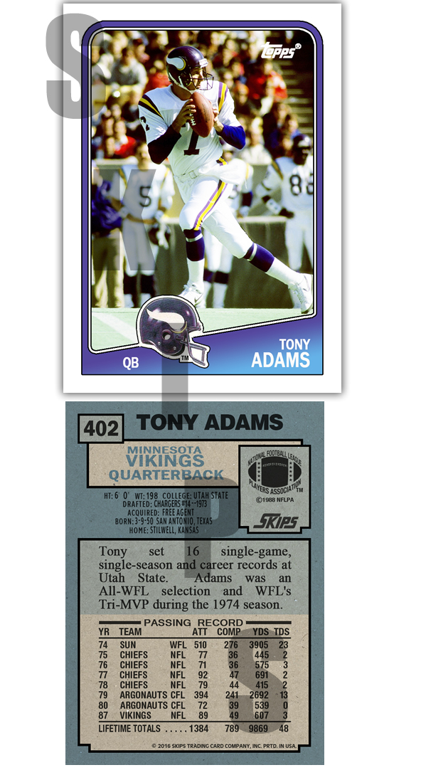 1988 STCC #402 Tony Adams Minnesota Vikings Utah State Custom