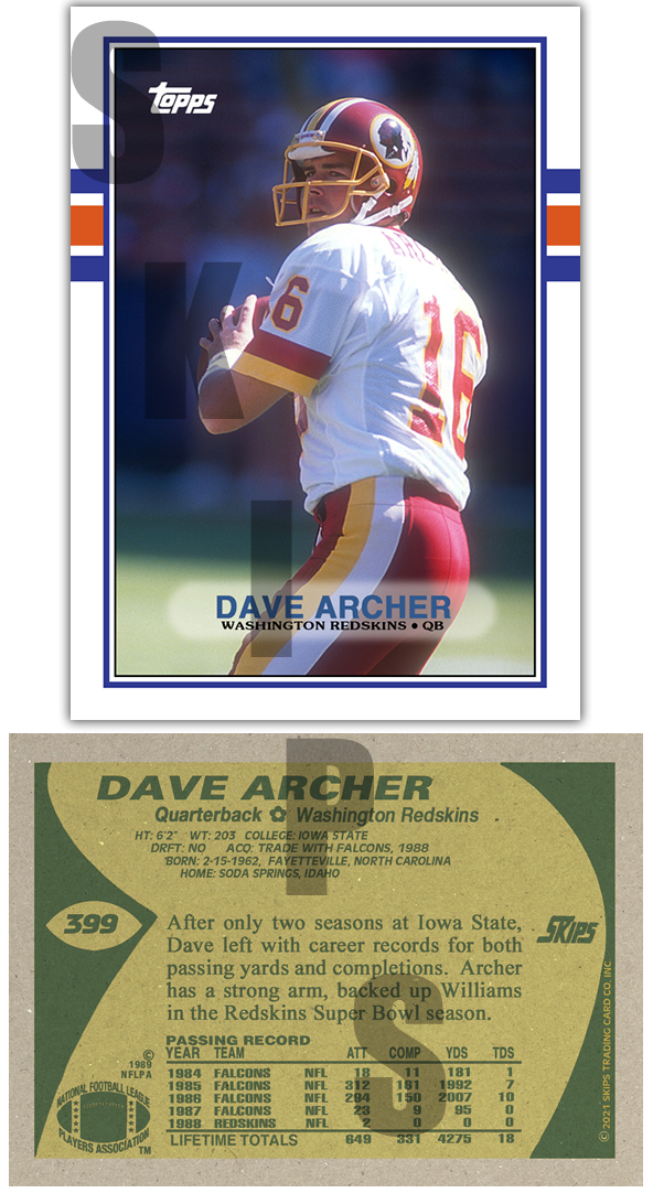 1989 STCC #399 Dave Archer Topps Iowa State Cyclones Washington