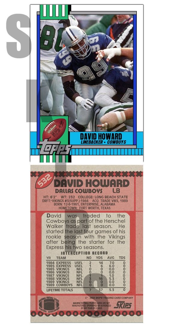1990 STCC #532 David Howard Dallas Cowboys Topps Custom card