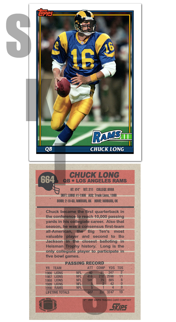 1991 STCC #664 Topps Chuck Long Los Angeles Rams Iowa Hawkeyes