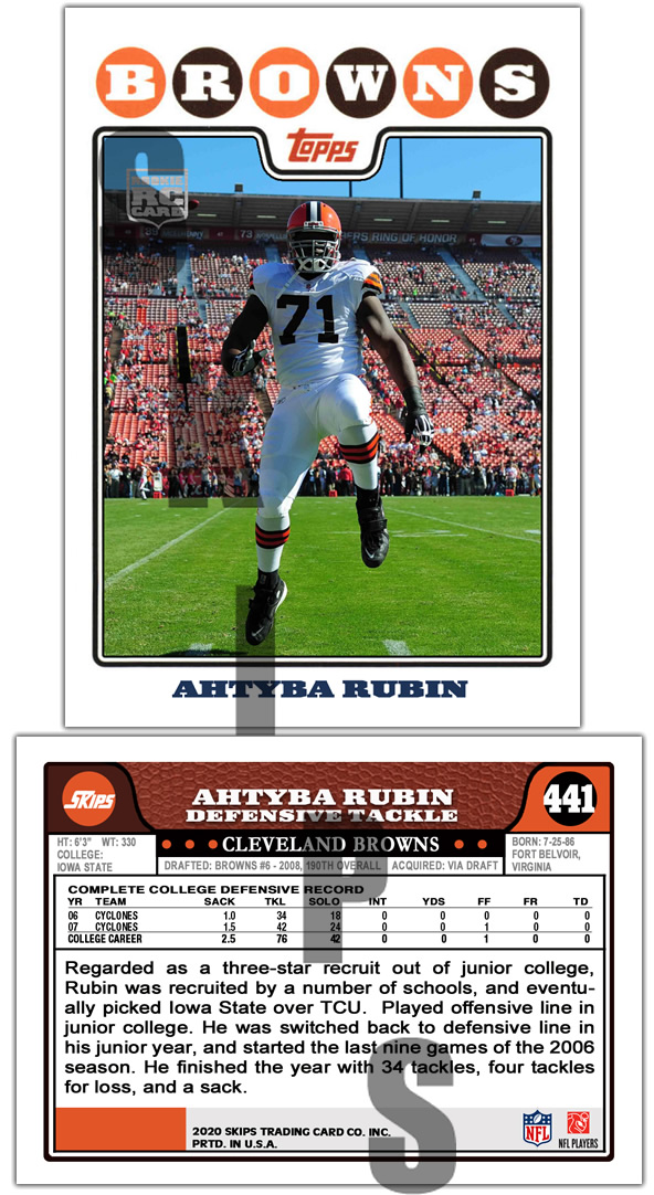 2008 STCC #441 Topps Ahtyba Rubin Cleveland Browns Bills Iowa St