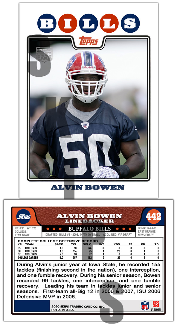 2008 STCC #442 Topps Alvin Bowen Buffalo Bills Iowa State Cyclon