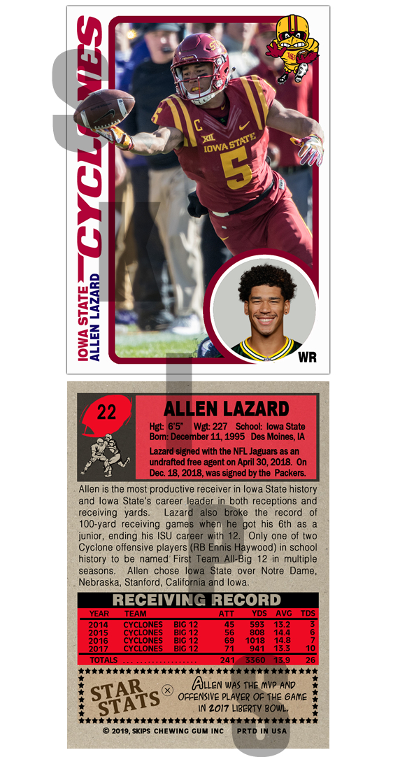 2019 STCC Iowa State Cyclones Legends #22 Allen Lazard Green Bay