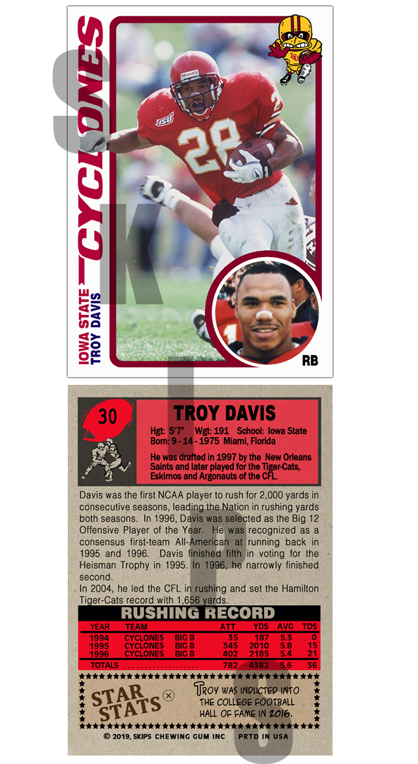 2019 STCC Iowa State Cyclones Legends #30 Troy Davis New Orleans