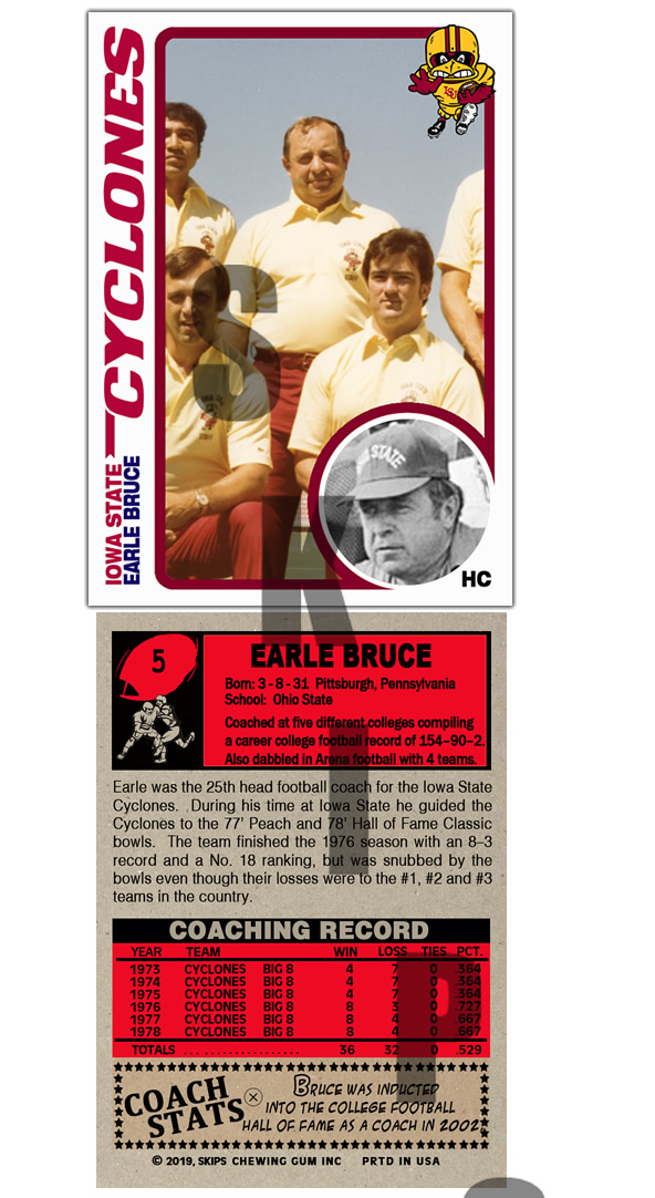 2019 STCC Iowa State Cyclones Legends #5 Earle Bruce HOF