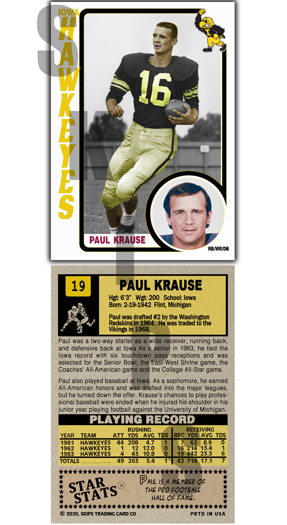 2020 STCC Iowa Hawkeyes Legends #19 Paul Krause Iowa Hawkeyes Mi