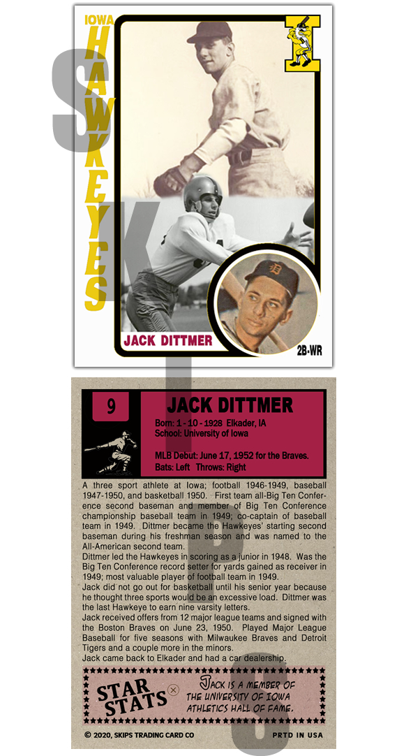 2020 STCC Iowa Hawkeyes Legends #9 Jack Dittmer HOF