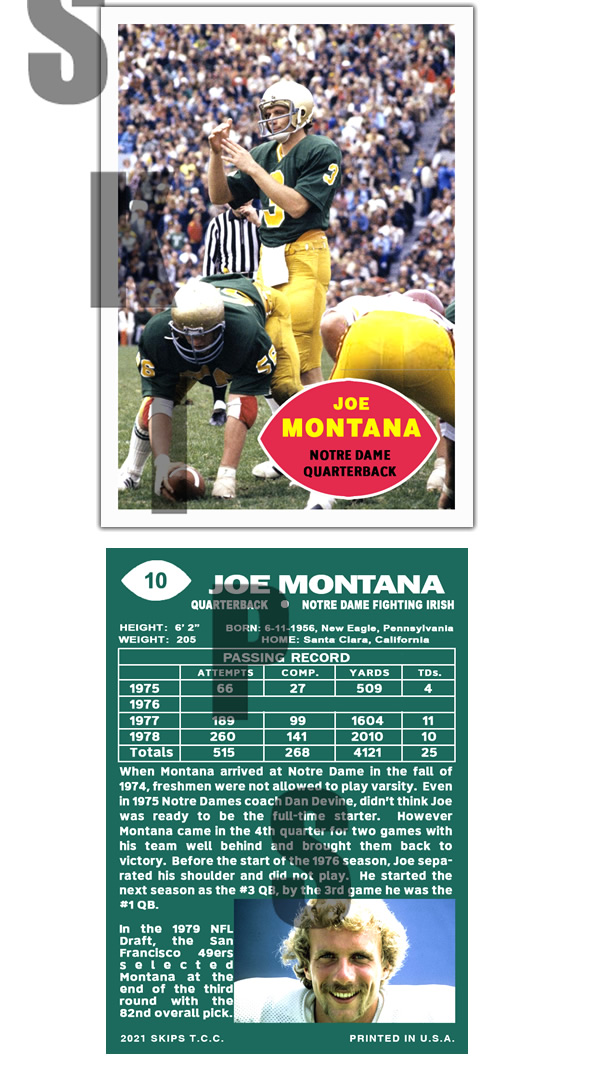 2021 STCC Collegiate Legends #10 Joe Montana Notre Dame San Fran