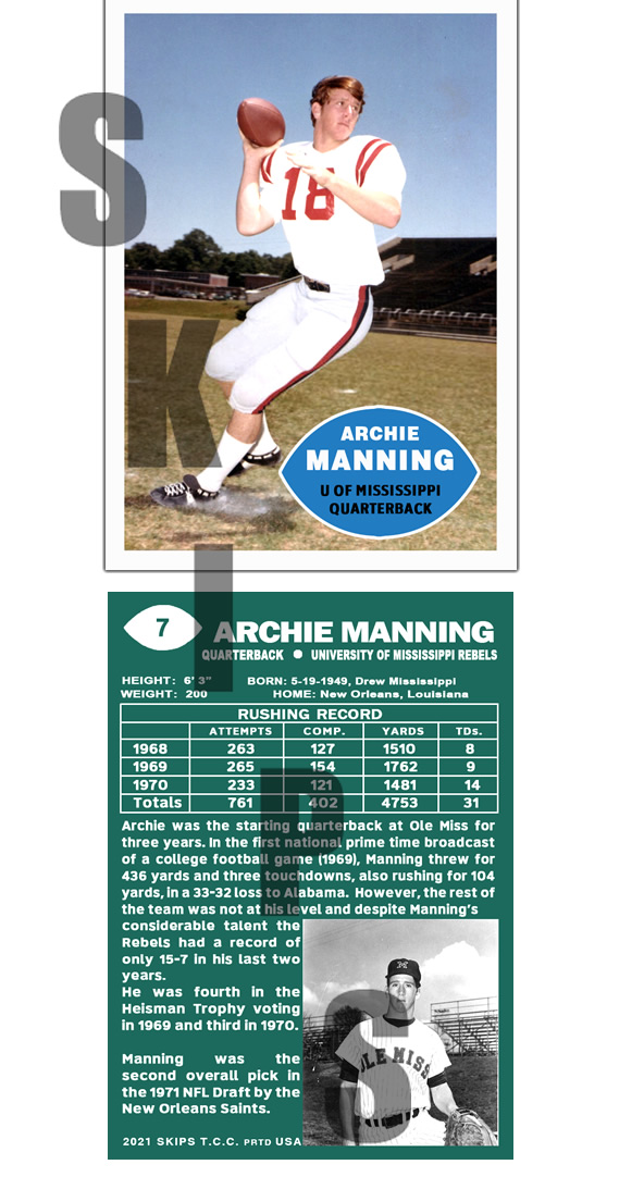 2021 STCC Collegiate Legends #7 Archie Manning Ole Miss Rebels