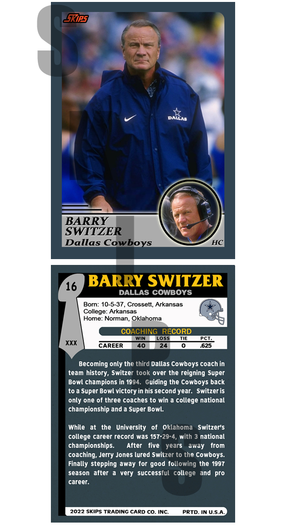 2022 Super Bowl Coaches STCC #16 Barry Switzer Dallas Cowboys