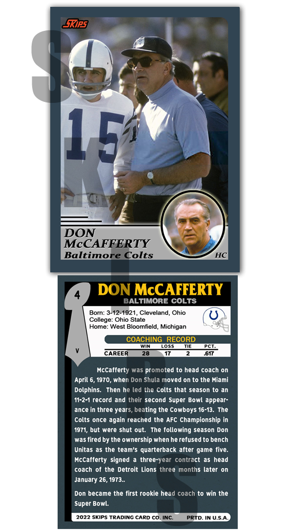 2022 Super Bowl Coaches STCC #4 Don McCafferty Baltimore Colts