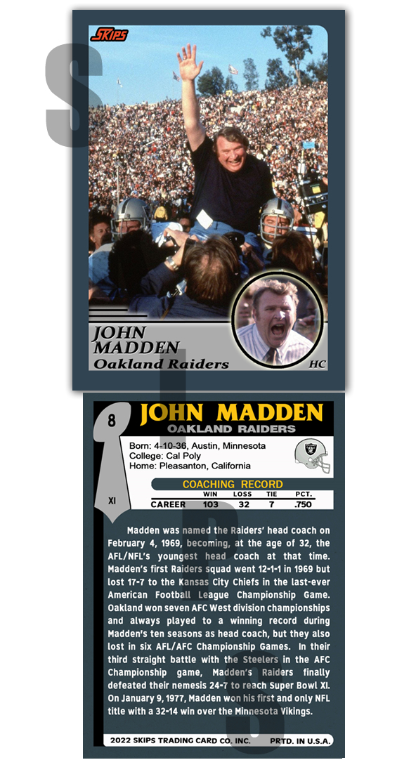 2022 Super Bowl Coaches STCC #8 John Madden Oakland Raiders Las